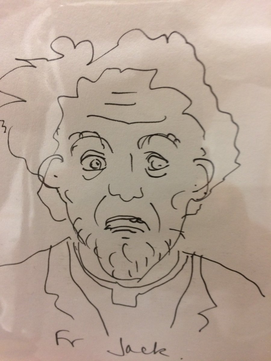 OurCofELike's tweet photo. As you can imagine, our Church building costs a fortune to maintain and run. Earlier this year lovely Pippa and friends organised a secret art sale to raise funds. @RevRichardColes generously donated us a piece of art - his hand drawn Father Jack. #thanksrev https://t.co/UnOVoH6n21
