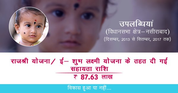 राजश्री योजना के माध्यम से राजस्थान सरकार प्रदेश में बेटियों को सशक्त एवं सक्षम बना रही है। इसी दिशा में अजमेर जिले के नसीराबाद में 87.63 लाख रुपयों की सहायता राशि प्रदान की गयी।
 
#RisingRajasthan
#NayaRajasthan