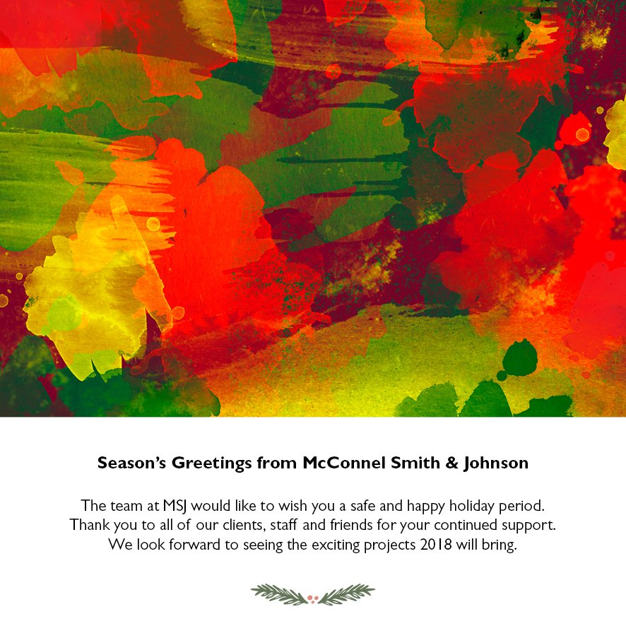 msjgroup's tweet image. Season’s Greetings from McConnel Smith &amp;amp; Johnson!
MSJ will be closed from Friday 22nd December and will re-open Monday 8th January.