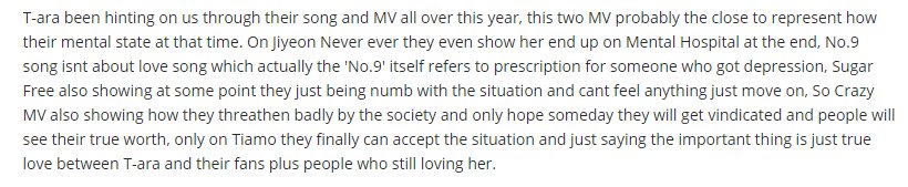 MaoEunjung's tweet photo. I have always been worried for T-ara after the scandal, wishing and praying that they remain strong and they will be able to overcome the storm.  Reading the pann article, I realized that T-ara has communicated their feelings through their songs and MVs. https://t.co/1OgkUknYdd
