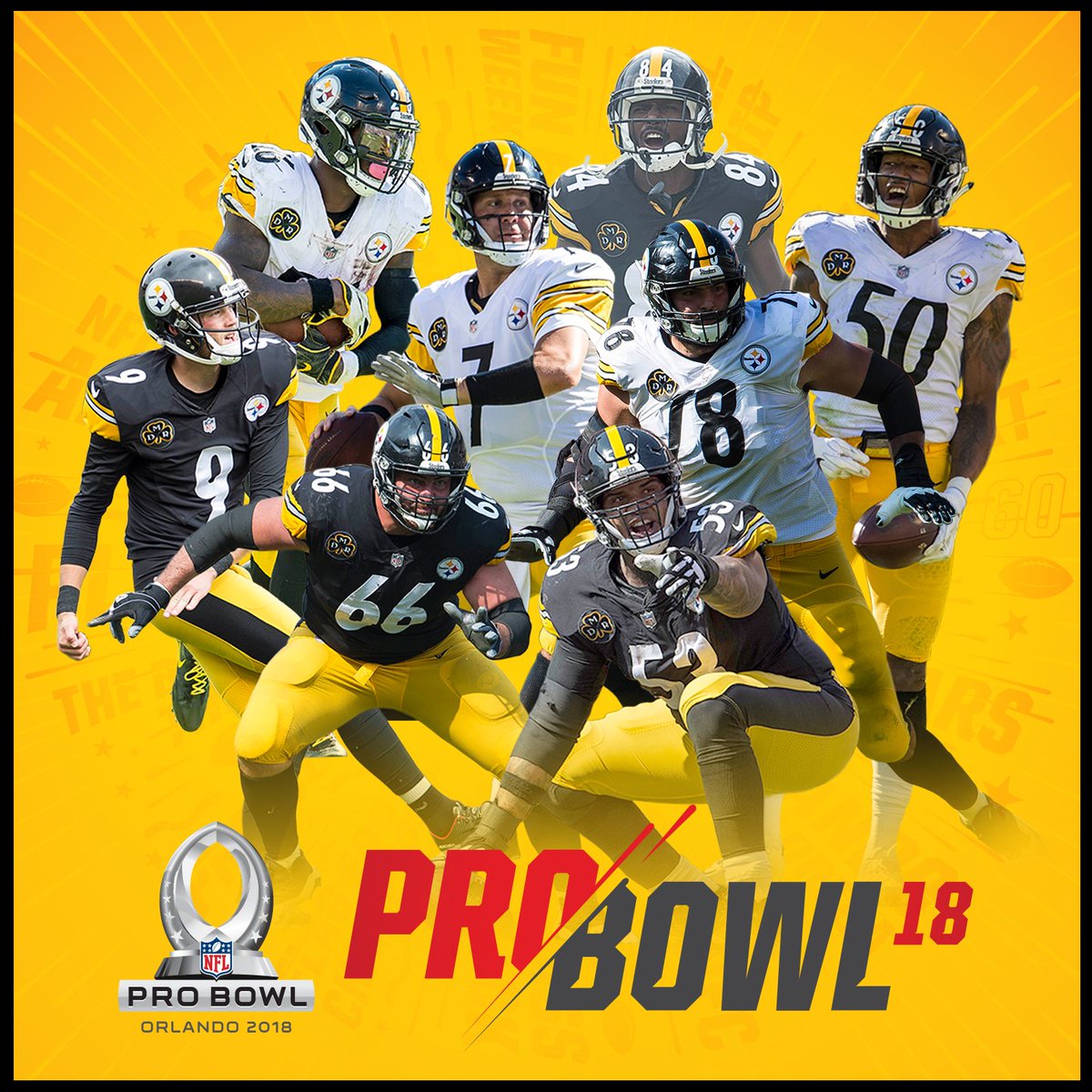 steelers's tweet photo. Eight #Steelers have been selected to the 2018 #ProBowl:

🔘 Ben Roethlisberger
🔘 Alejandro Villanueva
🔘 Le'Veon Bell
🔘 Ryan Shazier
🔘 Maurkice Pouncey
🔘 Chris Boswell
🔘 Antonio Brown
🔘 David DeCastro

MORE: https://t.co/AVgmiY3t2g https://t.co/dbKCrDUZpR