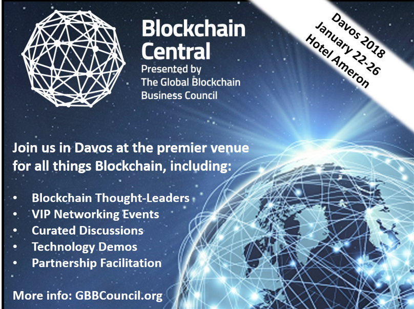 GBBC_io's tweet photo. Going to Davos in January? The @GBBCouncil is excited to announce #BlockchainCentral, which will be THE place to learn about all-things-blockchain and meet the thought-leaders in the space. Join us! https://t.co/os01BLxgLG