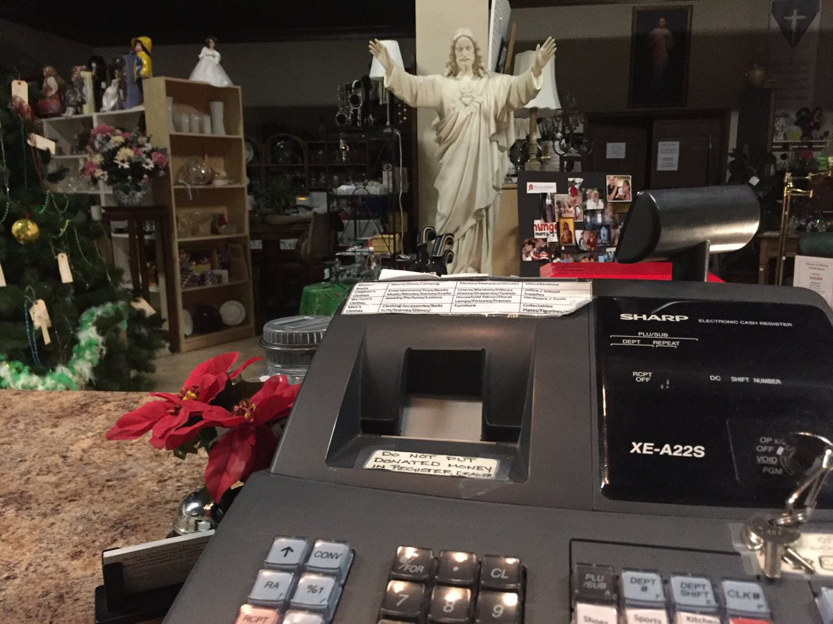 EvanLambertTV's tweet photo. STEALING FROM THE POOR: @PWCPolice trying to find man who stole cash &amp; coins from House of Mercy, thrift store and food pantry in Manassas. This was his view from the cash register. @fox5dc https://t.co/zK82fkL0AT