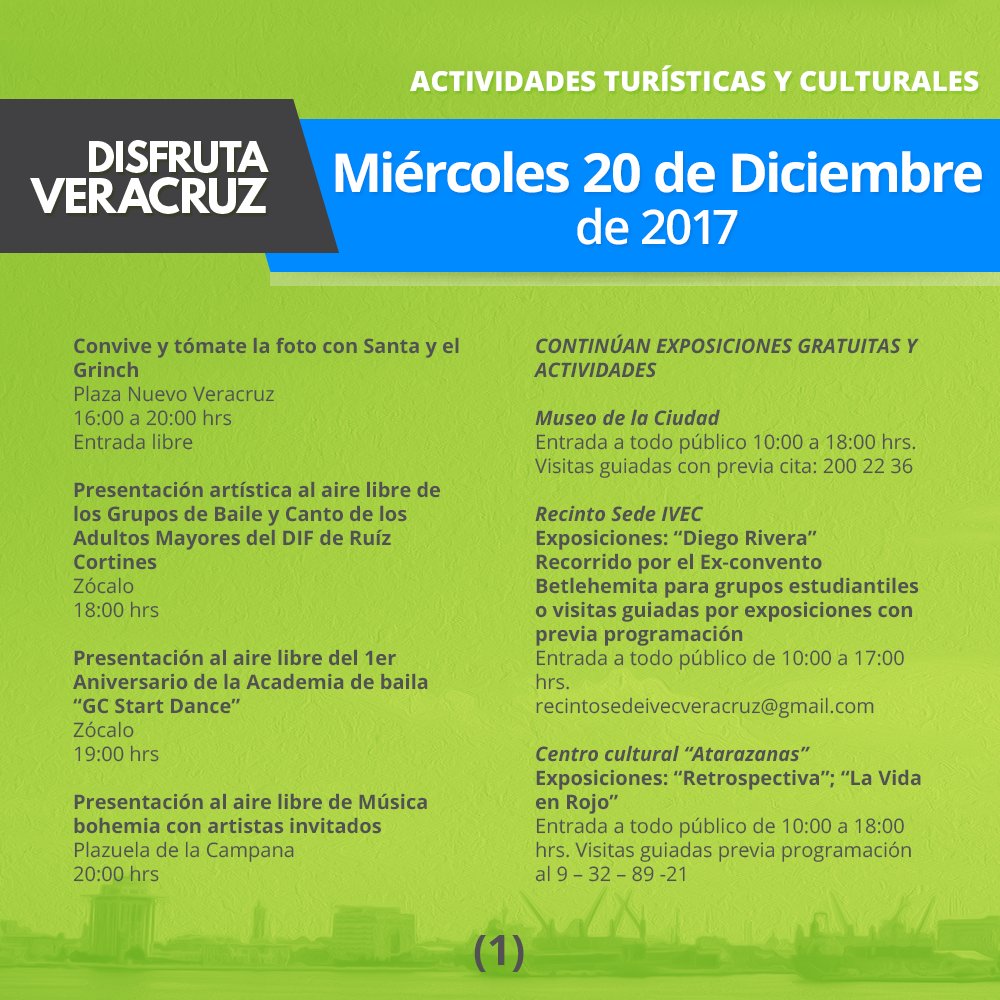 DisfrutaVer's tweet photo. Participa en las actividades turísticas y culturales que nuestra ciudad tiene para ti mañana. #DisfrutaVeracruz #ViajemosTodosPorMéxico https://t.co/q3MvZ1Xqm1
