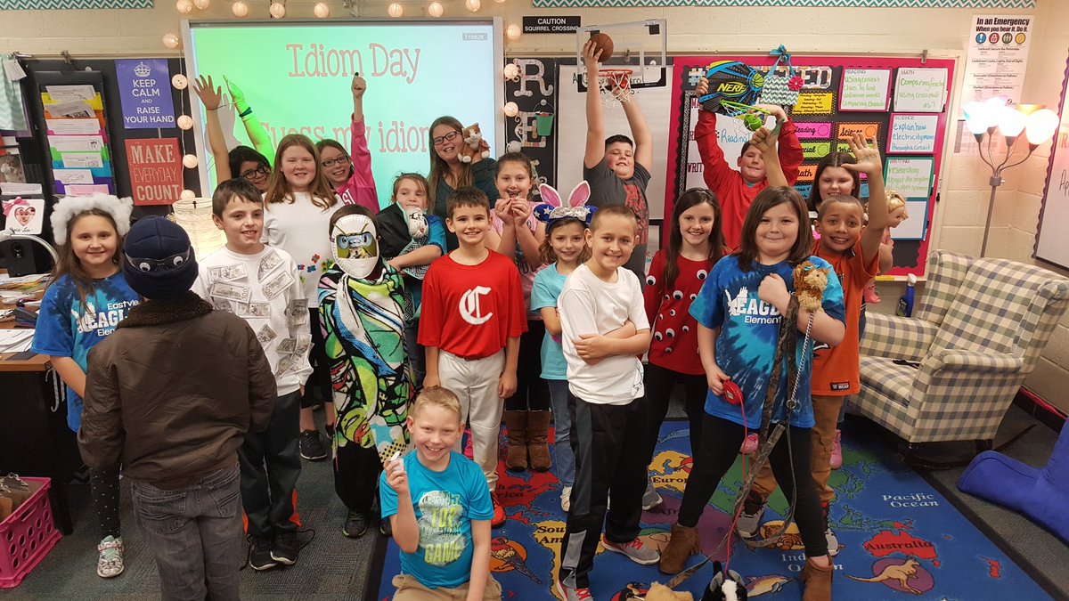 MrsAryTeach's tweet photo. #Todayin4th it was idiom day and they did AWESOME! This whole time I thought their heads were in the clouds while I was teaching, but who knew their eyes were all on me and they were all ears. I'd say this day was a slam dunk! #eastviewpride #fcscspartanpride #idiomfun https://t.co/s5av7yc2xw