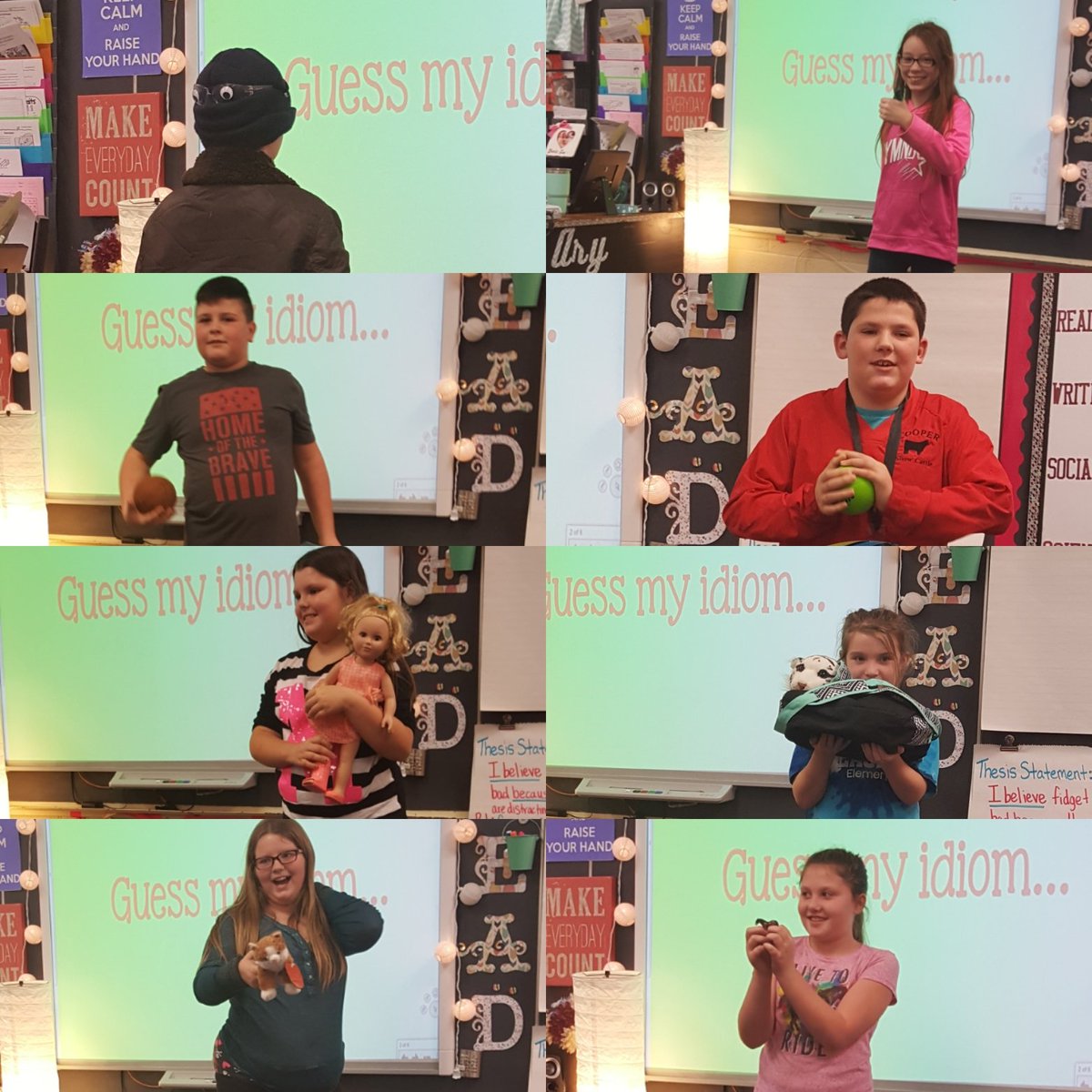 MrsAryTeach's tweet photo. #Todayin4th it was idiom day and they did AWESOME! This whole time I thought their heads were in the clouds while I was teaching, but who knew their eyes were all on me and they were all ears. I'd say this day was a slam dunk! #eastviewpride #fcscspartanpride #idiomfun https://t.co/s5av7yc2xw