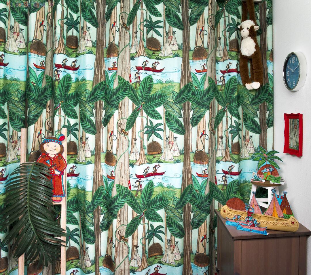 Op ontdekkingsreis in de jungle! een kinderkamer met safari of jungle thema  is populair. Wilde dieren, bamboe, oerwoud, tipi's, lianen, aapjes, exotische vogels en indianen. Met deze gordijnen in de kinderkamer is het alsof je zo de jungle in stapt. kindergordijnen.nl/p/2934/jungle/…