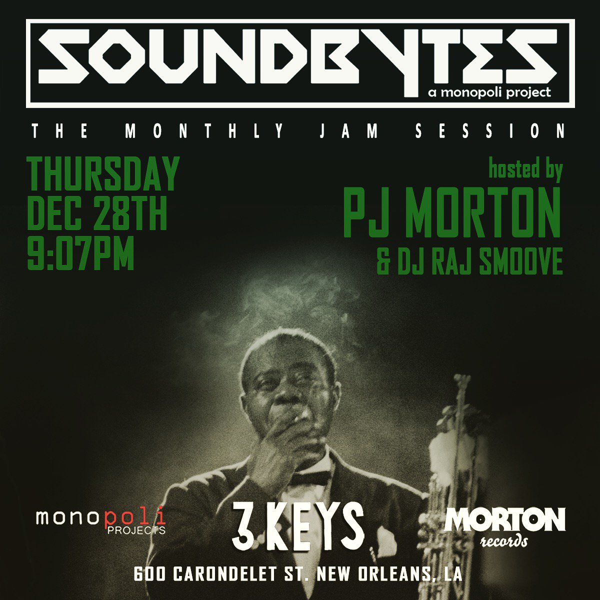 PJMORTON's tweet photo. MORE New Orleans!! Besides my tuesdays I’m finally back hosting my monthly open mic #SoundBytesNola.. 12/28.. At @aceneworleans .. if you sing, play, mime 🙃.. come thru and do your thing. Stage is yours! 🙏🏾⚜️ https://t.co/NDTnQ2qo4v