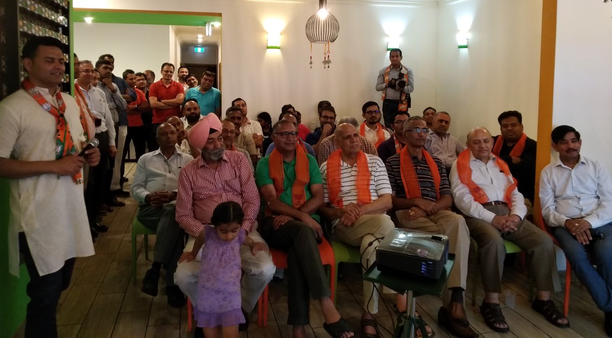 OFBJPAus's tweet photo. @BJP4India's victory in #GujaratElection2017 &amp; #HimachalPradeshElections2017 has pumped a new energy in Indian Diaspora. Huge turnout in Sydney to join the nationwide celebration organised by @OFBJPAus @OFBJPOfficial @vijai63 @narendramodi @ofbjp_usa (more pics coming) https://t.co/EEhWcttncC