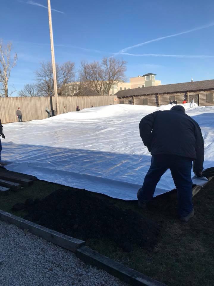 FortMuseumFV's tweet photo. Thnx to @ICTritons football team for the muscle.  Just need water from @FDCITY and some chilly temps and we're set to skate!  Check back for the official opening of The Fort Skating Pond. #FortMuseumFV #ThisIsFortDodge #TravelIowa #Winter #iceskating https://t.co/qrdxZKdyEh