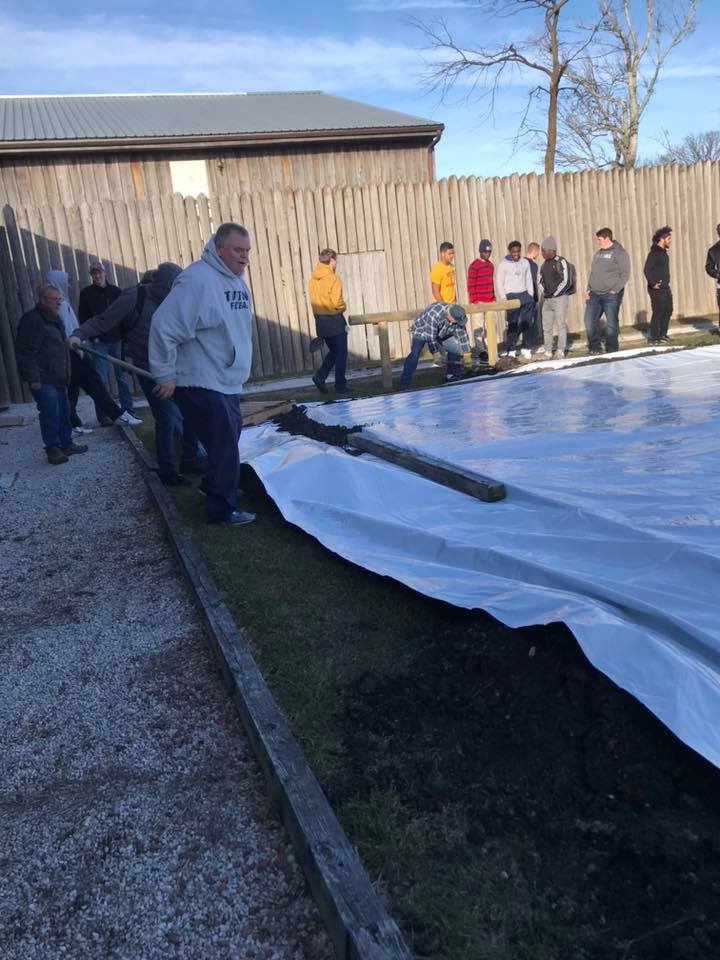 FortMuseumFV's tweet photo. Thnx to @ICTritons football team for the muscle.  Just need water from @FDCITY and some chilly temps and we're set to skate!  Check back for the official opening of The Fort Skating Pond. #FortMuseumFV #ThisIsFortDodge #TravelIowa #Winter #iceskating https://t.co/qrdxZKdyEh