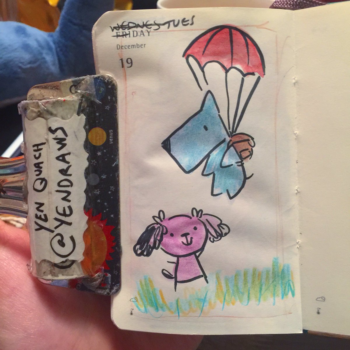 YenDraws's tweet photo. Happy arrival #illustration #draweveryday #ded2017 #moleskine #boog #cute #couple https://t.co/DLrAKt3mgT