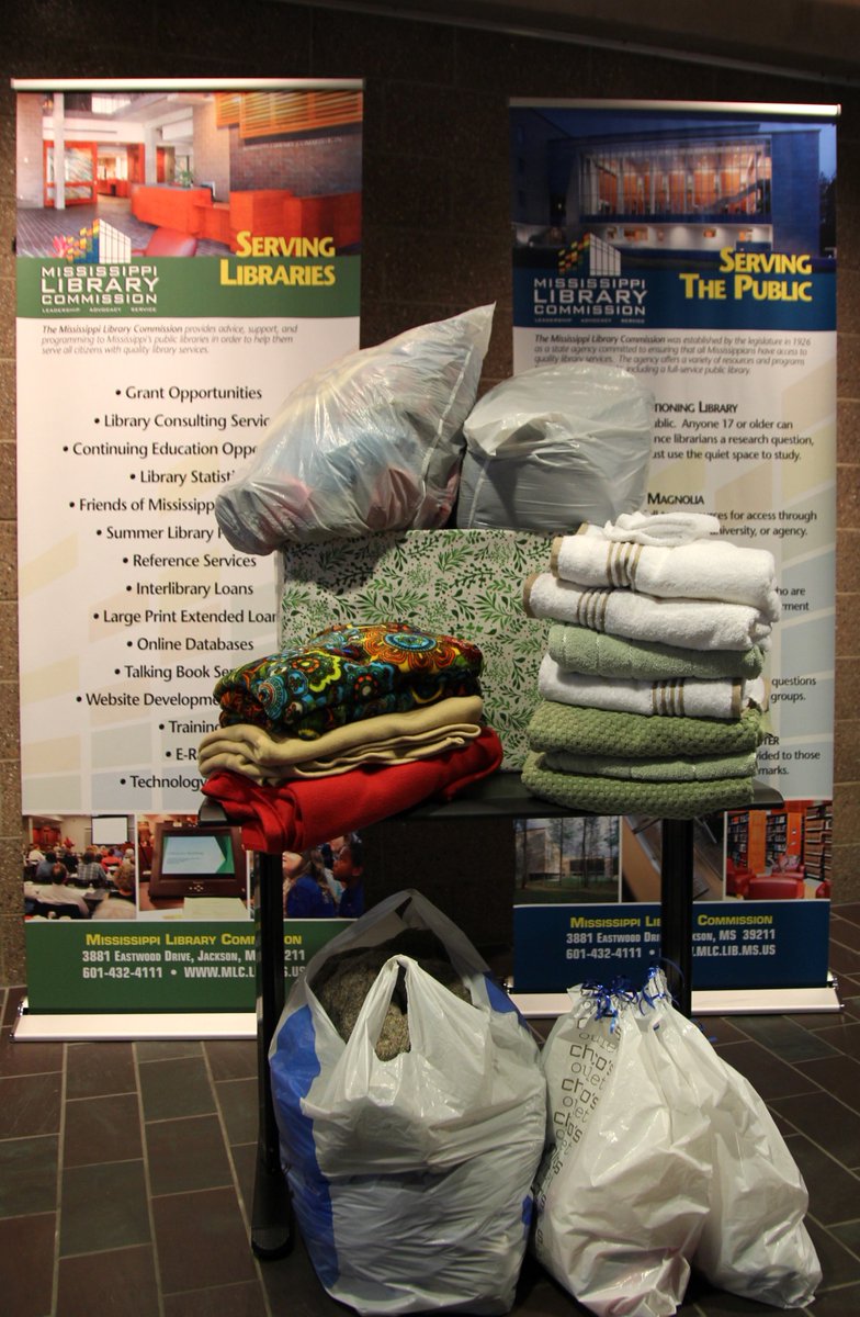 MSLibraryComm's tweet photo. Each year MLC staff sponsor a charity during the holidays. This year’s charity is Matt’s House, an emergency shelter for women supported through @StewpotJackson. We hope our donations will make a difference for these women in need. #holidayspirit #librarygiving https://t.co/VnxVBqtsst