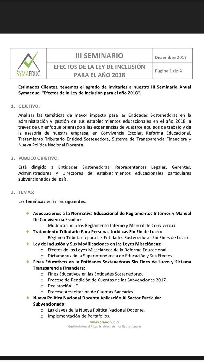Maxinostro's tweet photo. Atención Entidades Sostenedores y colegios “III Seminario: Efectos de la Ley Inclusión Para El Año 2018” https://t.co/CWNtUuaU2h