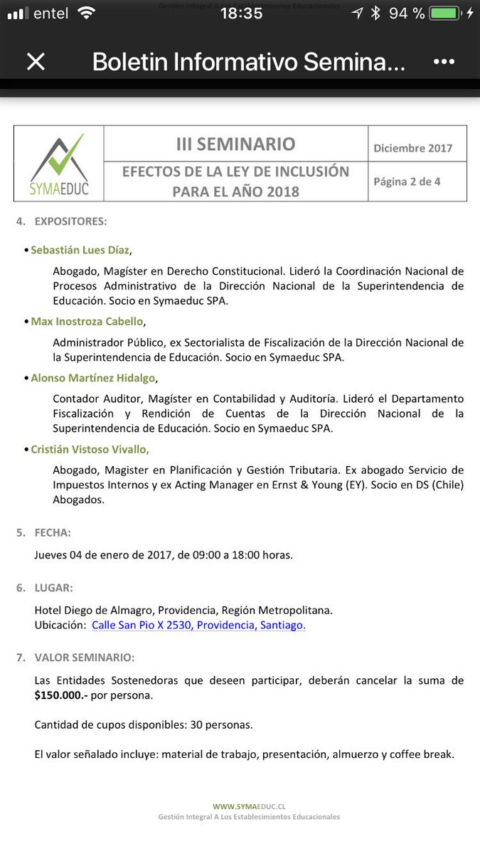 Maxinostro's tweet photo. Atención Entidades Sostenedores y colegios “III Seminario: Efectos de la Ley Inclusión Para El Año 2018” https://t.co/CWNtUuaU2h