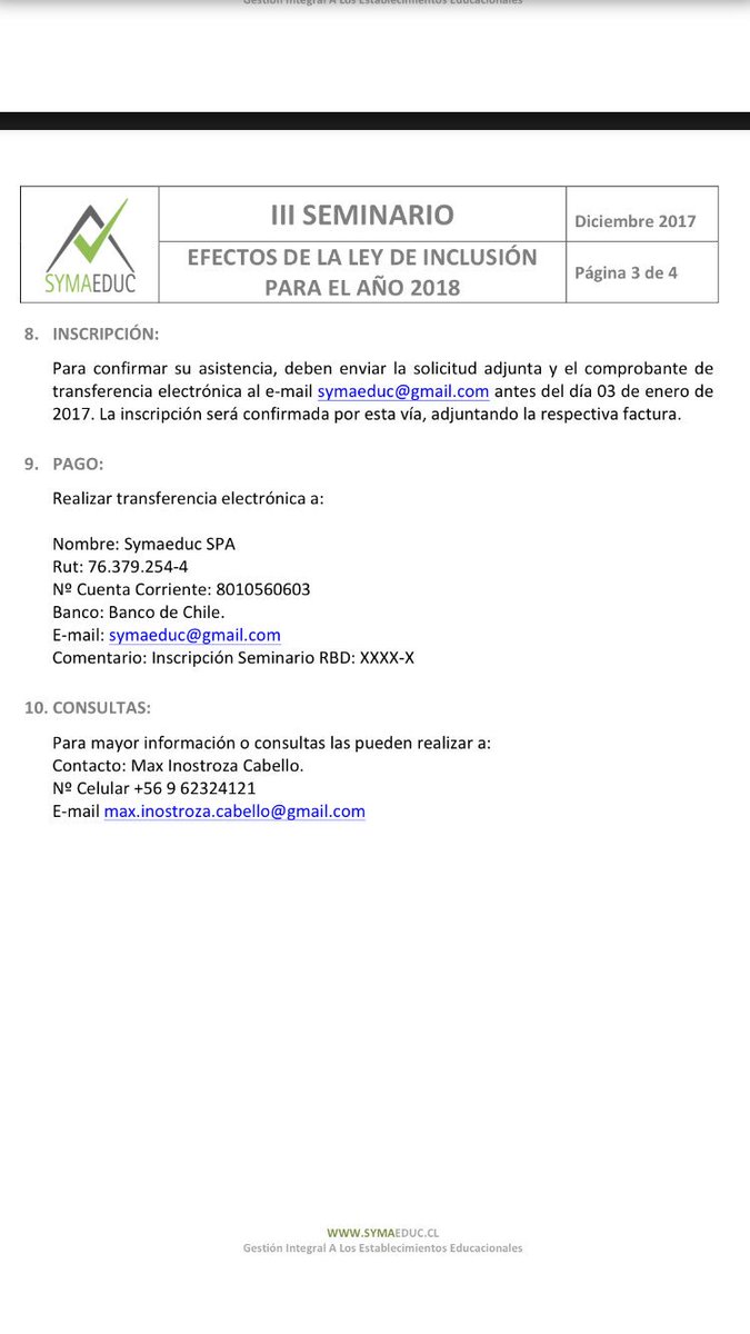 Maxinostro's tweet photo. Atención Entidades Sostenedores y colegios “III Seminario: Efectos de la Ley Inclusión Para El Año 2018” https://t.co/CWNtUuaU2h
