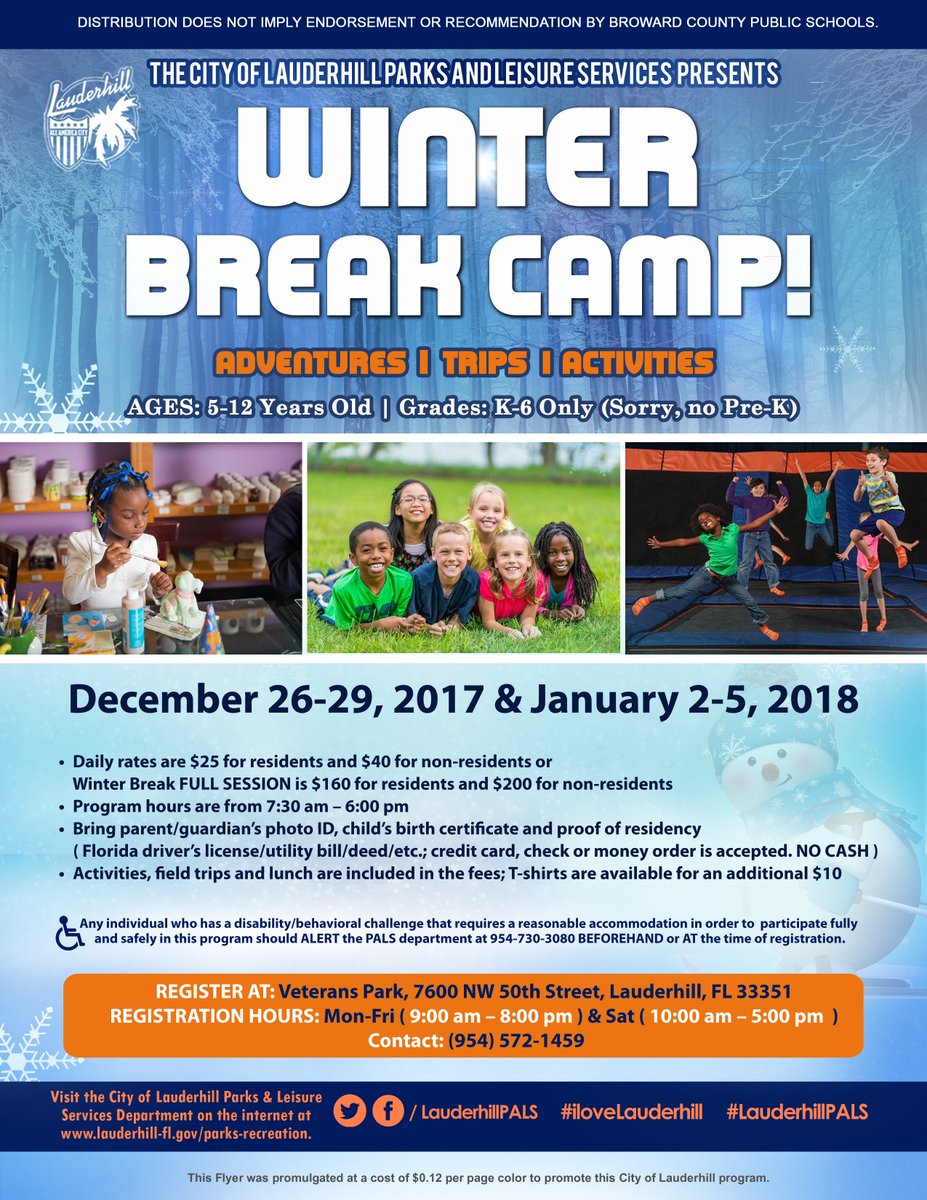 LauderhillPALS's tweet photo. School is out Dec 26 - Jan 5 &amp; Jan 8! Fun, Trips, Activities 7:30am-6pm only $25 all day includes lunch
#ilovelauderhill #lauderhill #broward #lauderhillpals https://t.co/yXuti4ss4T