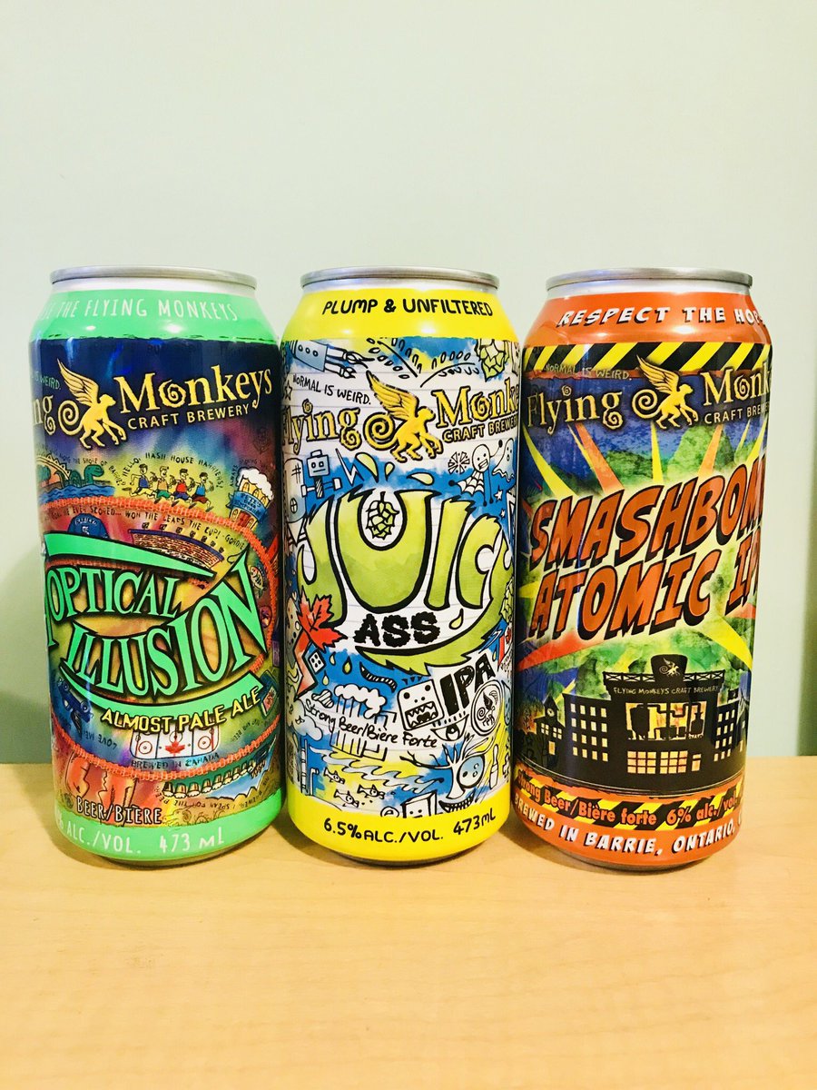 49thParallelYEG's tweet photo. Have you tried @FlyingMonkeys #JuicyAss #Hoptical Illusion #AlmostPaleAle #Smashbomb #Atomic #IPA #Available in Alberta #NormalIsWeird! #YEG https://t.co/QLS5suSyob