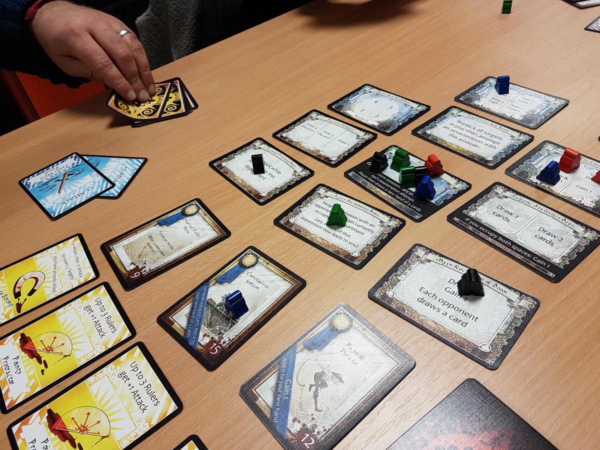 Finishing the night off with Temp Worker Assassins and boy did the managers fall fast! Such a fun deck builder/worker placement game.  And so gruesomely gorgeous