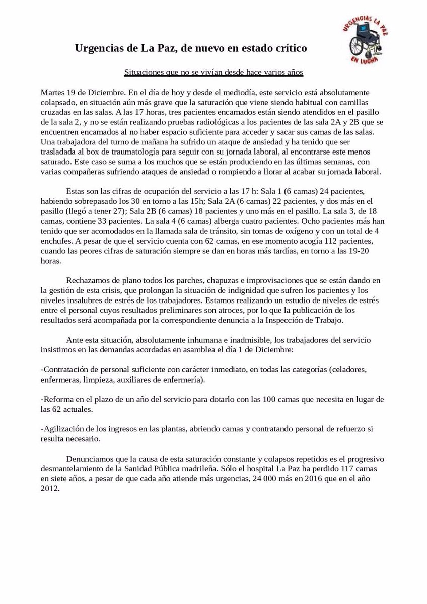 Nuestro servicio,saturado a diario,se ha colapsado en el día de hoy. Denunciamos esta situación y su causa primera: el desmantelamiento gradual de la sanidad pública madrileña,proceso del que  #NoSeremosCómplices  SANIDAD 100% PÚBLICA Y DE CALIDAD