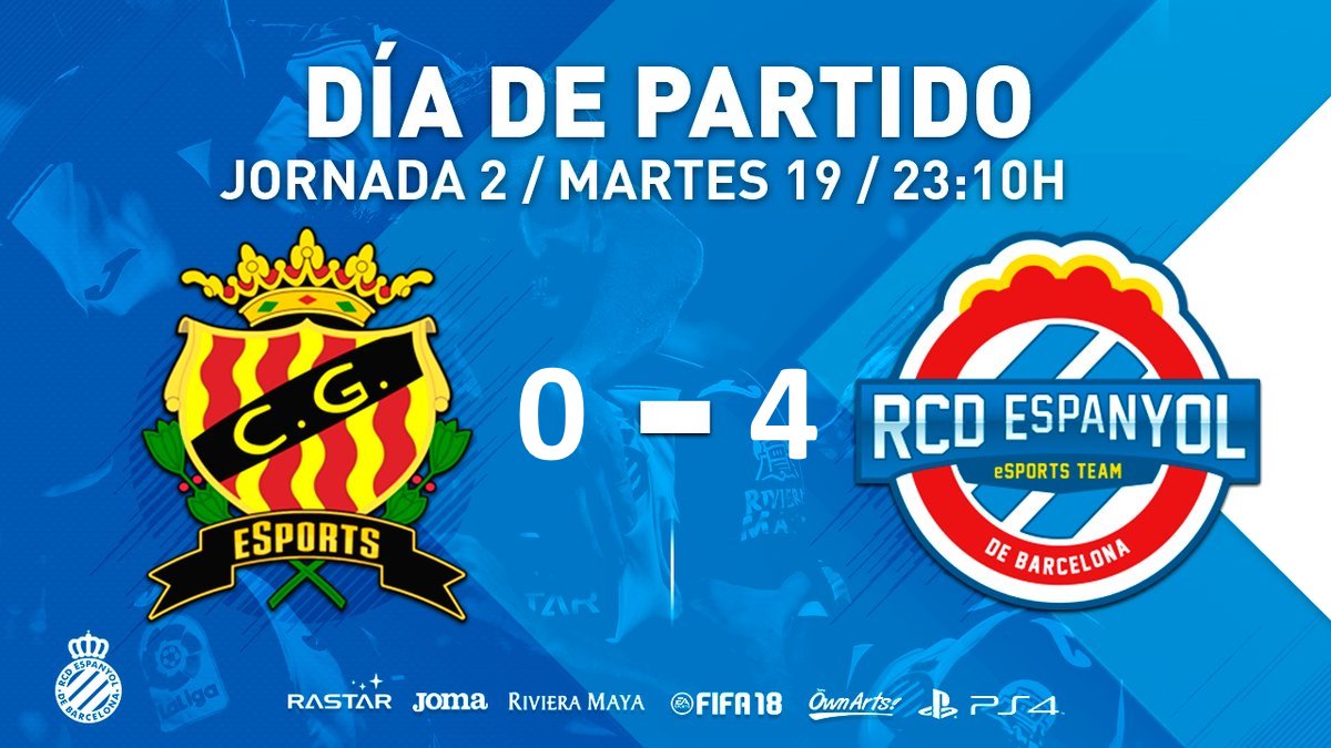 RCDeSports's tweet photo. Final!, final del #DerbiVFO en Tarragona, que nos devuelve la confianza.

🎮 #PS4: @NasticeSports  0 - #RCDE 4

Los goleadores ⚽️ han sido:

@lucazea90 1
@xCoprat 1
@Lukeku5 2

Mañana más y mejor ☺️ https://t.co/2RiAUahTTe