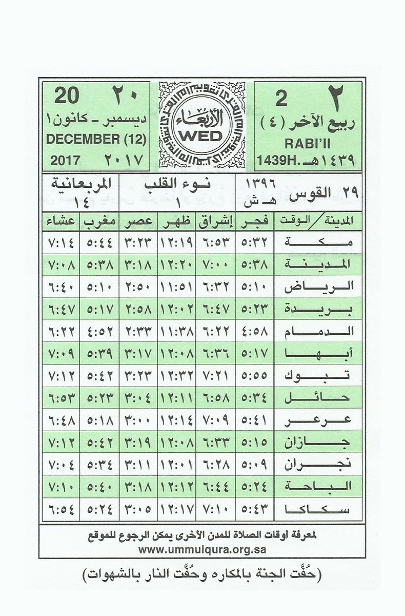 تاريخ اليوم حسب تقويم ام القرى