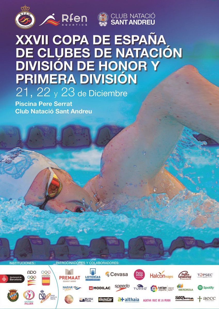 RFEN_Oficial's tweet photo. NATACION / Copa de España de Clubes: Sant Andreu 1ª Div. (21-23 Dic.) Información previa en https://t.co/HsVzJ0Xqxb https://t.co/oGnidlSHwc