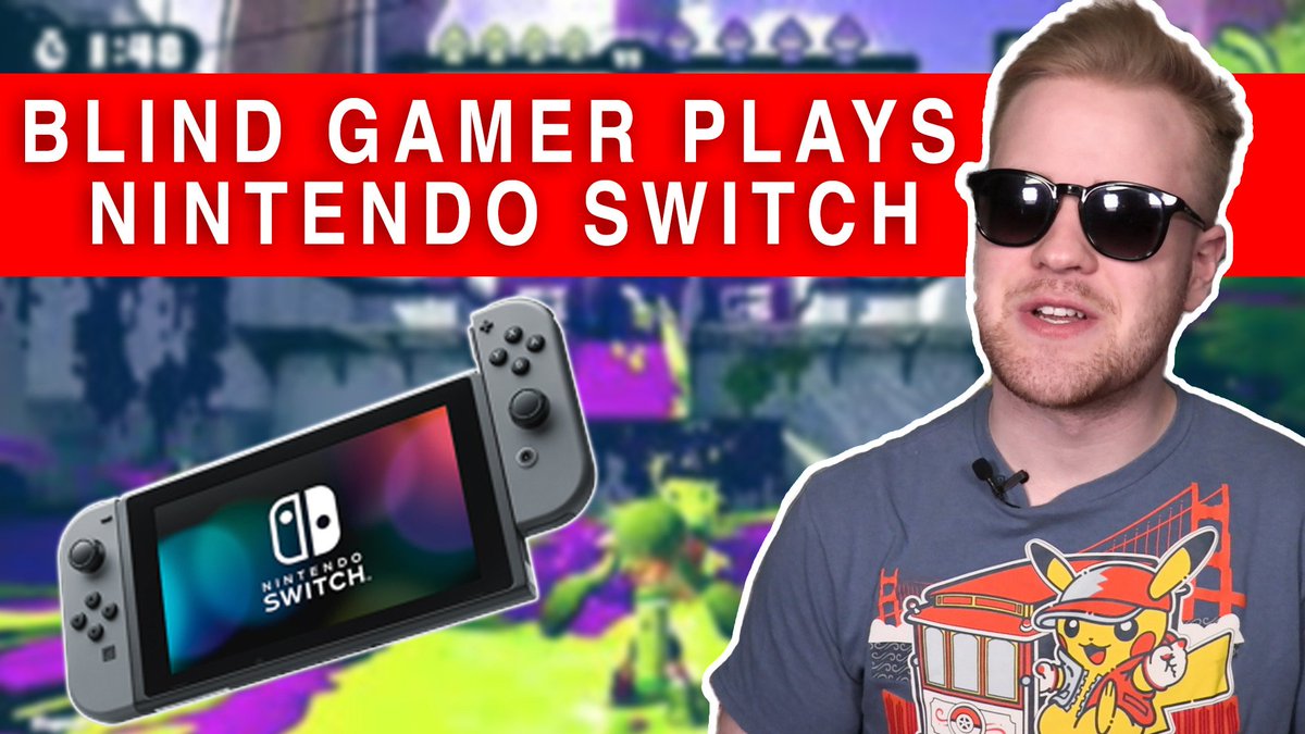Video thumbnail of a nintendo switch and James. Text reads Blind gamer plays Nintendo switch.