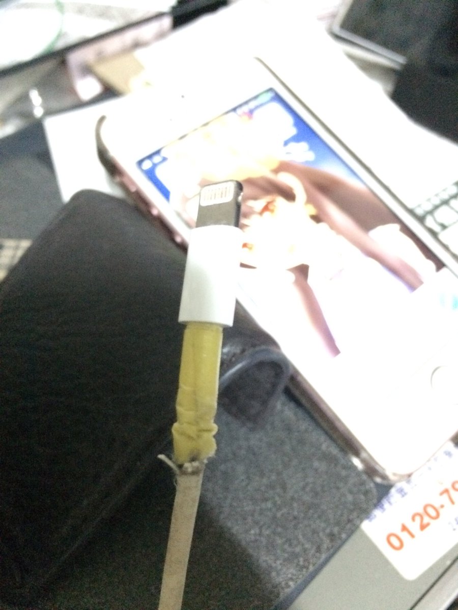 とみちゃん 公式 Iphoneのケーブル 接続部を補強してもしてない部分からこの有様w 買わなきゃと思いつつ どこのメーカーがオススメかな Iphone充電ケーブル