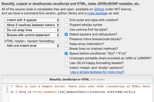 SourcersWhoCode's tweet photo. Just mentioned in a #SourcersWhoCode webinar - https://t.co/e1esj8Y9v4 is a FREE tool helps beautify, unpack or deobfuscate JavaScript &amp; HTML, make JSON/JSONP readable, &amp; more! @gutmach #sourcing #javascript #tool https://t.co/sWlHKP9wCb