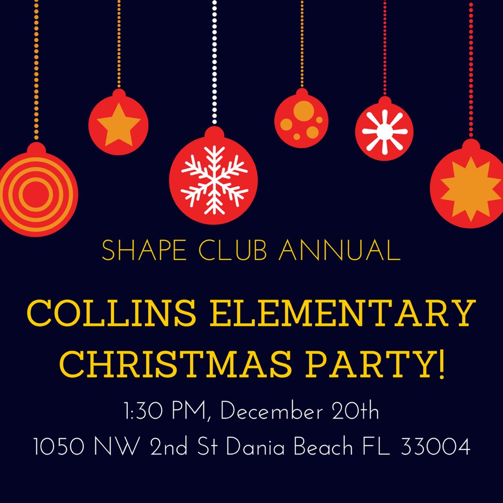 shapecbhs's tweet image. It’s here! Our annual Christmas party at Collins Elementary is tomorrow!Come to assist in making crafts and giving out snacks and gifts to the underprivileged children at Collins Elementary. Be there at 1:30 to set up!! 🎄🎅🏼❣️