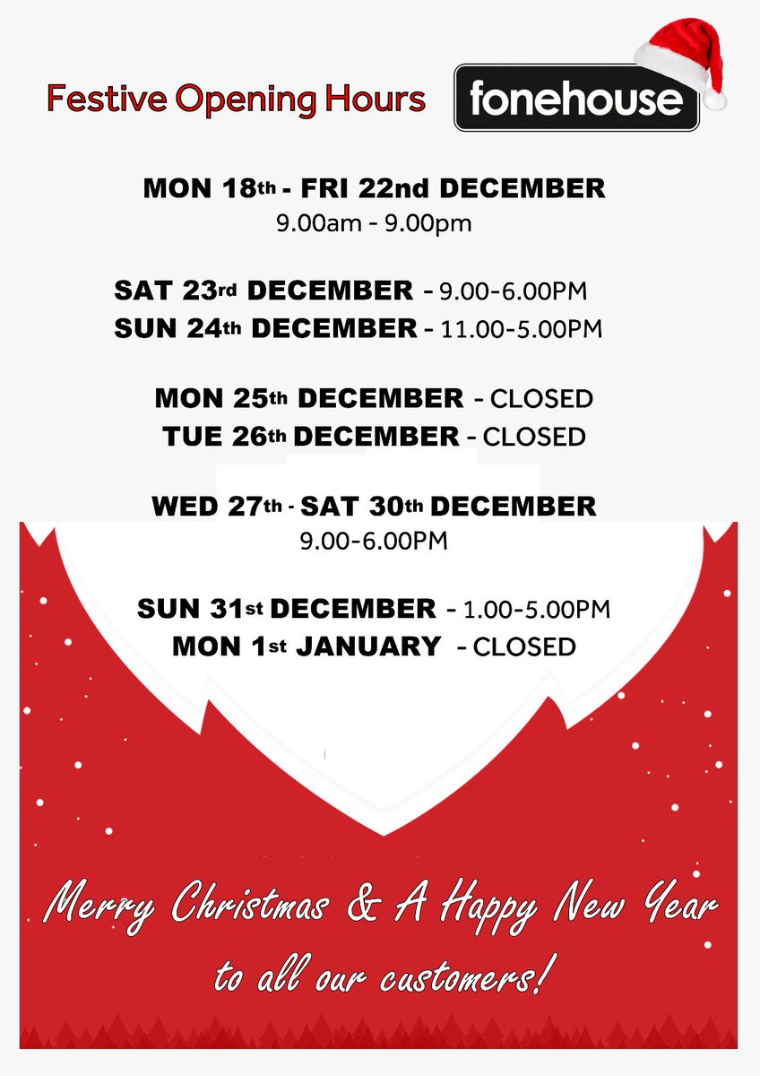 fhbelfast's tweet photo. Our festive opening hours here at Fonehouse in the @KCbelfast in the heart of West Belfast! Merry Christmas and A Happy New Year to all our customers, thank you for your custom! #Christmas #HoHoHo #WestIsBest #Fonehouse https://t.co/xKgvOE0j1U