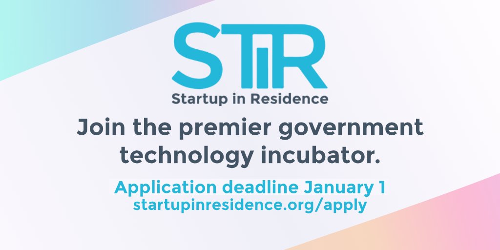 Entrepreneurs meet your next govt partner through Startup in Residence: ~40 govt challenges + startups over 16 weeks + procurement hack = real impact. Apply for Startup in Residence in <1hr by Jan 1 goo.gl/rY5eW9 #STIR2018