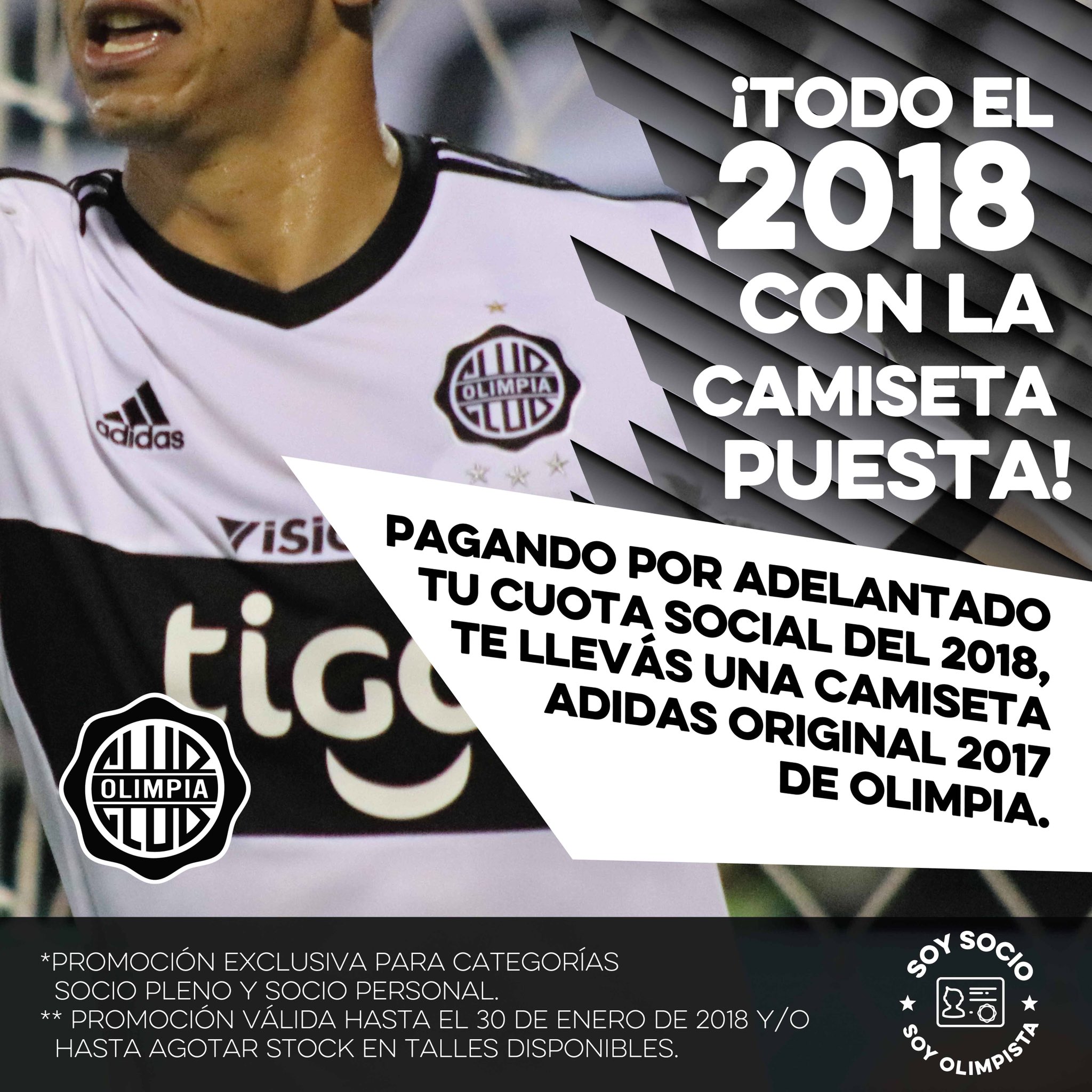 Club Olimpia on Twitter: "Sabías que más de 400 socios ya optaron por abonar el año entero se llevaron su camiseta Adidas Olimpia 2017? 🤔 Acercate a Para Uno y brindá