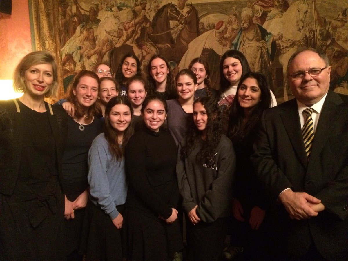 franceinnyc's tweet photo. The Consulate is happy to celebrate the last day of Hanukkah with our partners and the students of the Yeshiva University @YUNews 
@ccfnewyork @jafa_org #RabbiSchneier https://t.co/tgYZLH9kpo