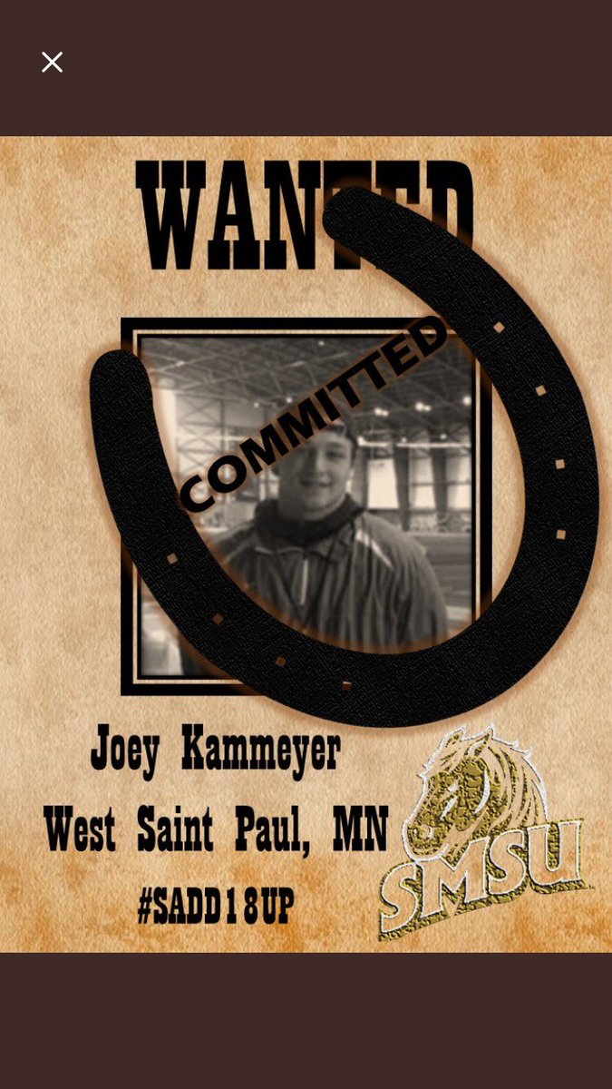 Joey_Kammeyer66's tweet photo. Proud to announce my commitment to Southwest Minnesota State! Can’t wait to see what my future holds here! #SADD18UP https://t.co/7D4O1faZGX