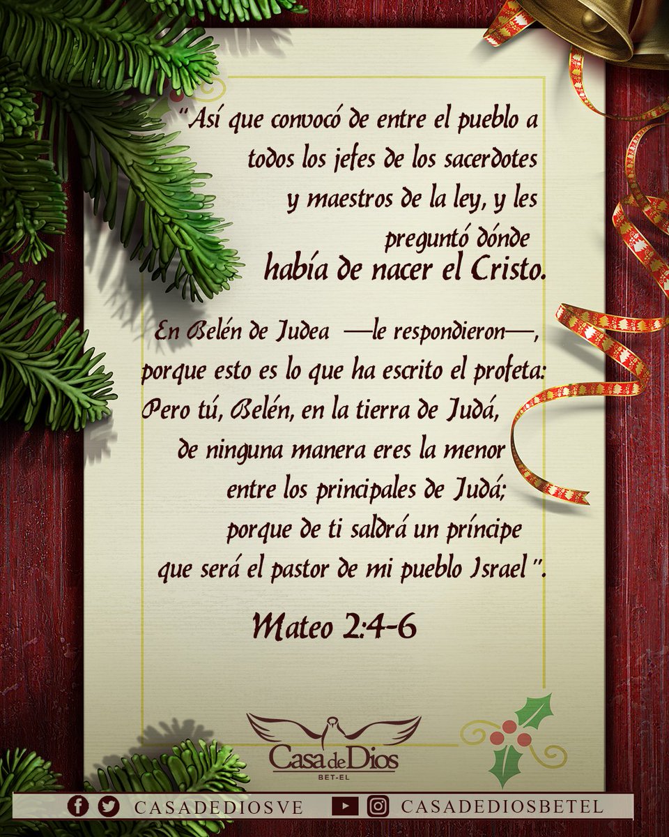 CasadeDiosVE's tweet photo. Mateo 2:4-6 #versiculodeldia #versiculo #biblia #naciojesus #navidad https://t.co/tubuKDsw0M