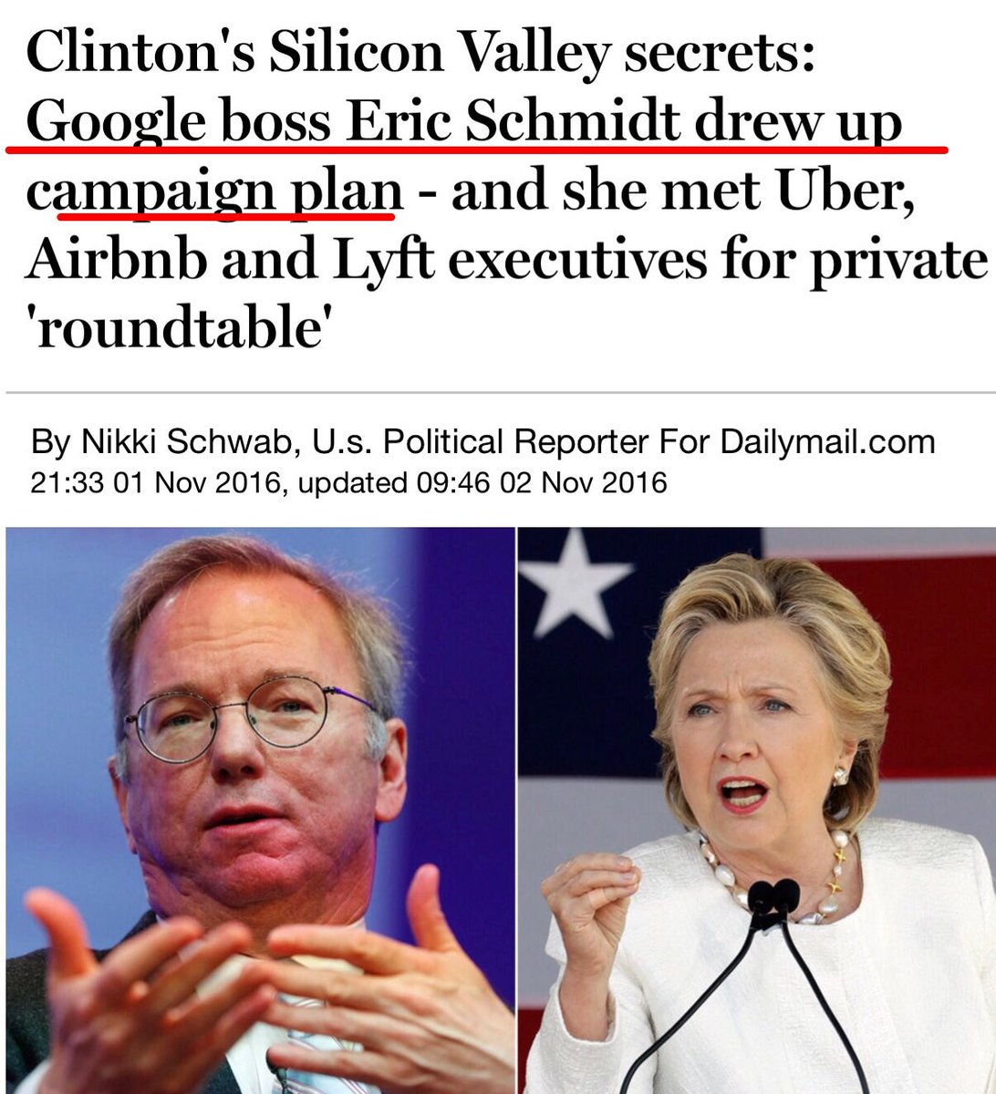 (2)  #Google has a very close relationship with Clinton, it goes all the way back to her days as Secretary of State. Not only did they donate heavily to her campaign they also support the Clinton Foundation. In fact the boss even made her campaign plan.