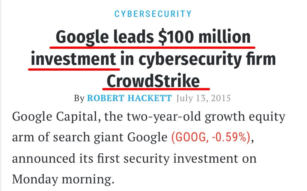 (4) Oh and Google also decided to venture into cyber-security, they invested $100 million into a little company called  #Crowdstrike