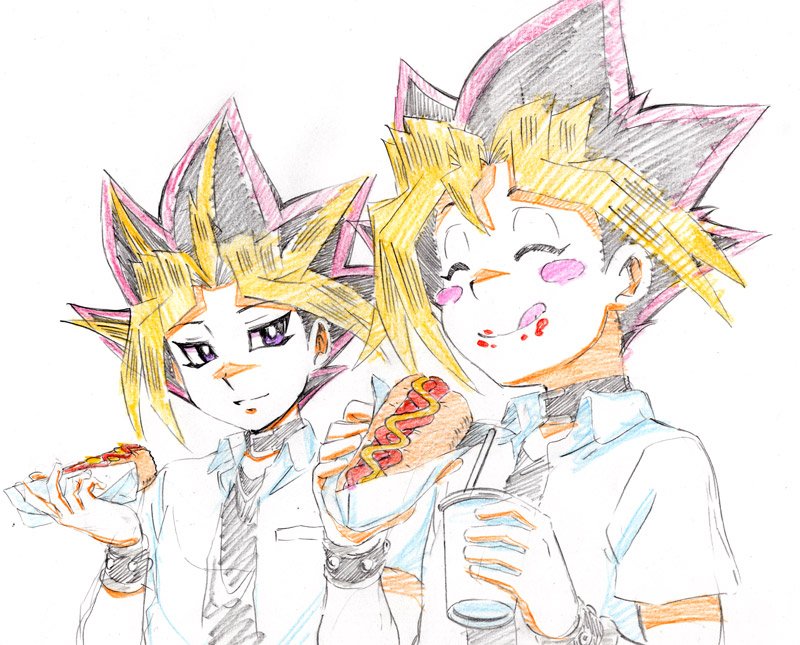 僕は遊戯さんが何かを食べていて、闇さまは暖かく見守ってる?みたいな絵を何故かイッパイ描いてしまうんですが、しかし遊戯さんは原作・アニメ両方を観ても『食事シーン』は、ほぼ無いので、そこから拾ってきたわけではないはず…原作にもアニメにも無い、つまりこのシチュエーションは…僕の性癖…。