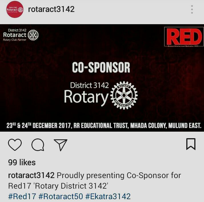 ShrutiSatodkar's tweet photo. #Red_2K17
#आला_रे_आला 
#3142_चा_Red_आला 
#Co-Sponsor
#Rotary_District_3142
#Rotaract_50
#Ekatra_3142 https://t.co/Mo09U0yTd9