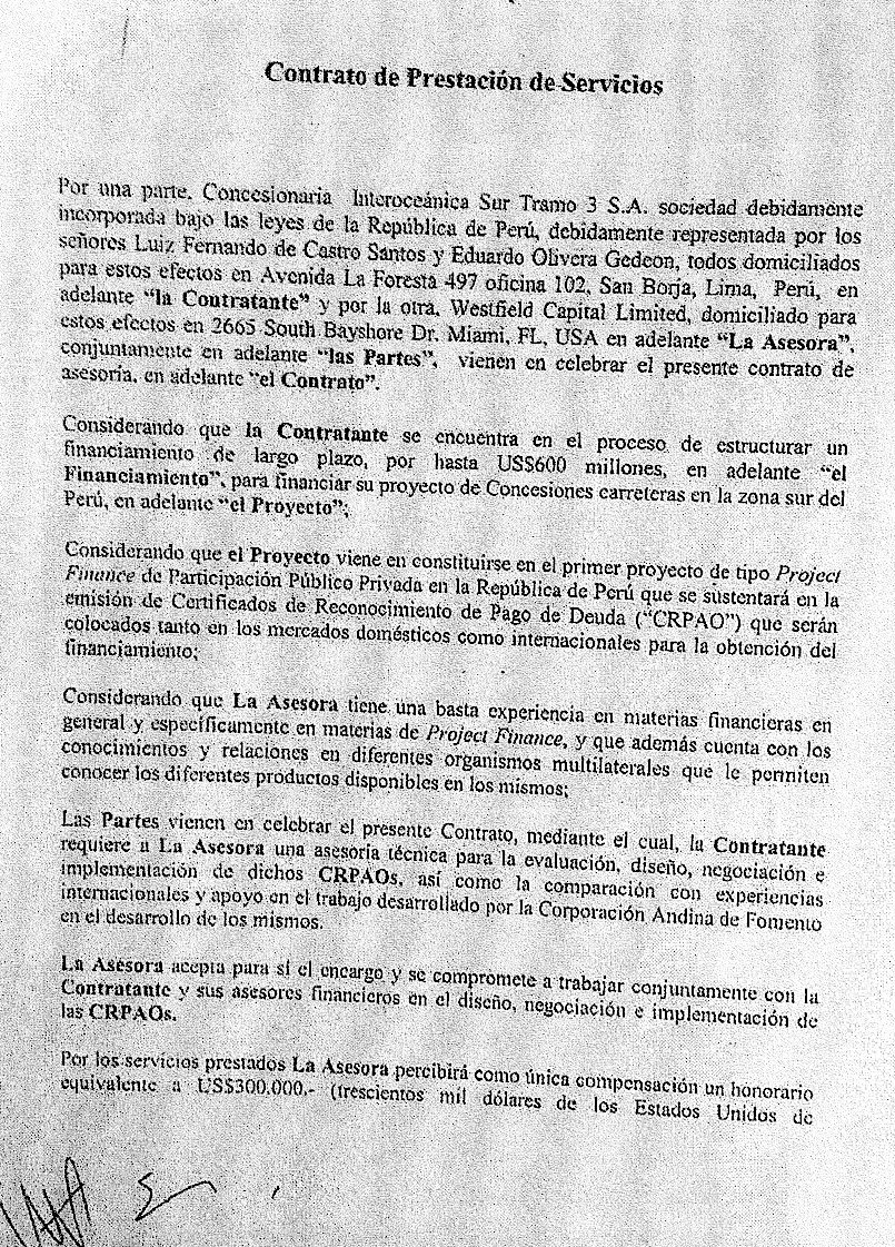 eloymarchan's tweet photo. Hoy apareció un nuevo contrato de US$ 300.000 entre Westfield Capital y Odebrecht. El acuerdo, firmado por Denise B. Hernández (secretaria de @ppkamigo en EEUU), es del 15 de julio del 2006 y no está en la lista que entregó la constructora brasileña a la Comisión Lava Jato. https://t.co/sSQcpliAEE
