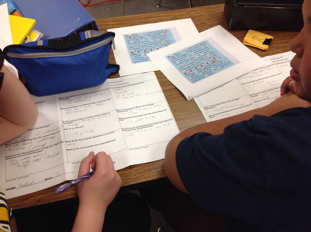 HistoryEdMNHS's tweet photo. Jen Bowser at Beaver Dam Middle School in WI taught her students about ancient Egyptian history by having students compare hieroglyphics to emojis! Students were highly engaged and building bridges to the past! @BDCitizen #sschat #historyedchat https://t.co/R7wbj6FWaB