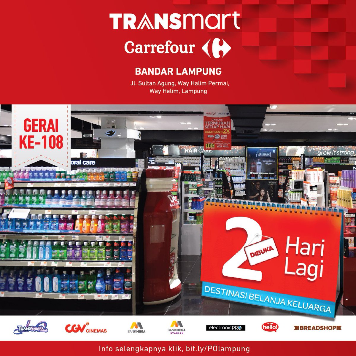 Transmart_IND's tweet photo. 2 HARI LAGI! Gerai Transmart Carrefour ke 106, 107 & 108 BUKA SEREMPAK di Graha Bintaro, Sidoarjo dan Lampung. Ayo, kejar ragam promo meriahnya di https://t.co/CEL3Czqk0O, https://t.co/bxWtLRMaK9 dan https://t.co/DUHO3njUWy
#GrandOpening #OpeningTransmart https://t.co/93gWHjJgD3