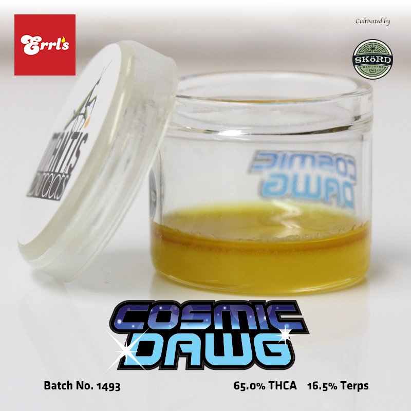 _errls's tweet image. From our latest collab with SKöRD, #cosmicdawg is bringing the heat with over 16% #terps and 65% THC-A 🤤🔥🔥🔥