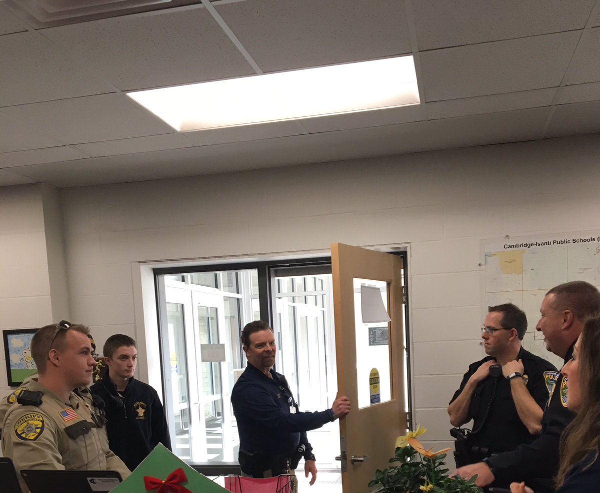 Thank you Cambridge Police Dept and Isanti County Sheriff's Dept for helping with our lock-down drill today. #justadrill #thankfulforyou