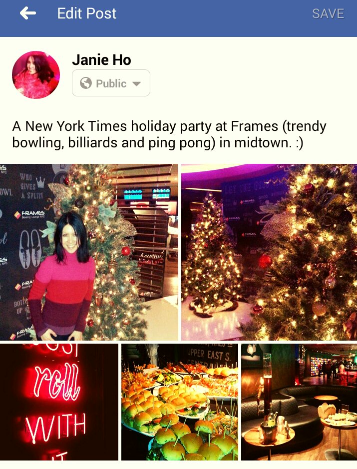 janieco1's tweet photo. A New York Times holiday party.
🎉🌻🍦😊
Frames, a trendy bowling / billiards / ping pong lounge. ♡
New on Facebook :) https://t.co/4K1d8EUXzW
Ode to my former journo days.
#nyt #holidayparties #framesnyc
@nytimes, @janieho16, @framesnyc, @TimeOutNewYork @amNewYork @NYMag https://t.co/EOcEv8c1Wh