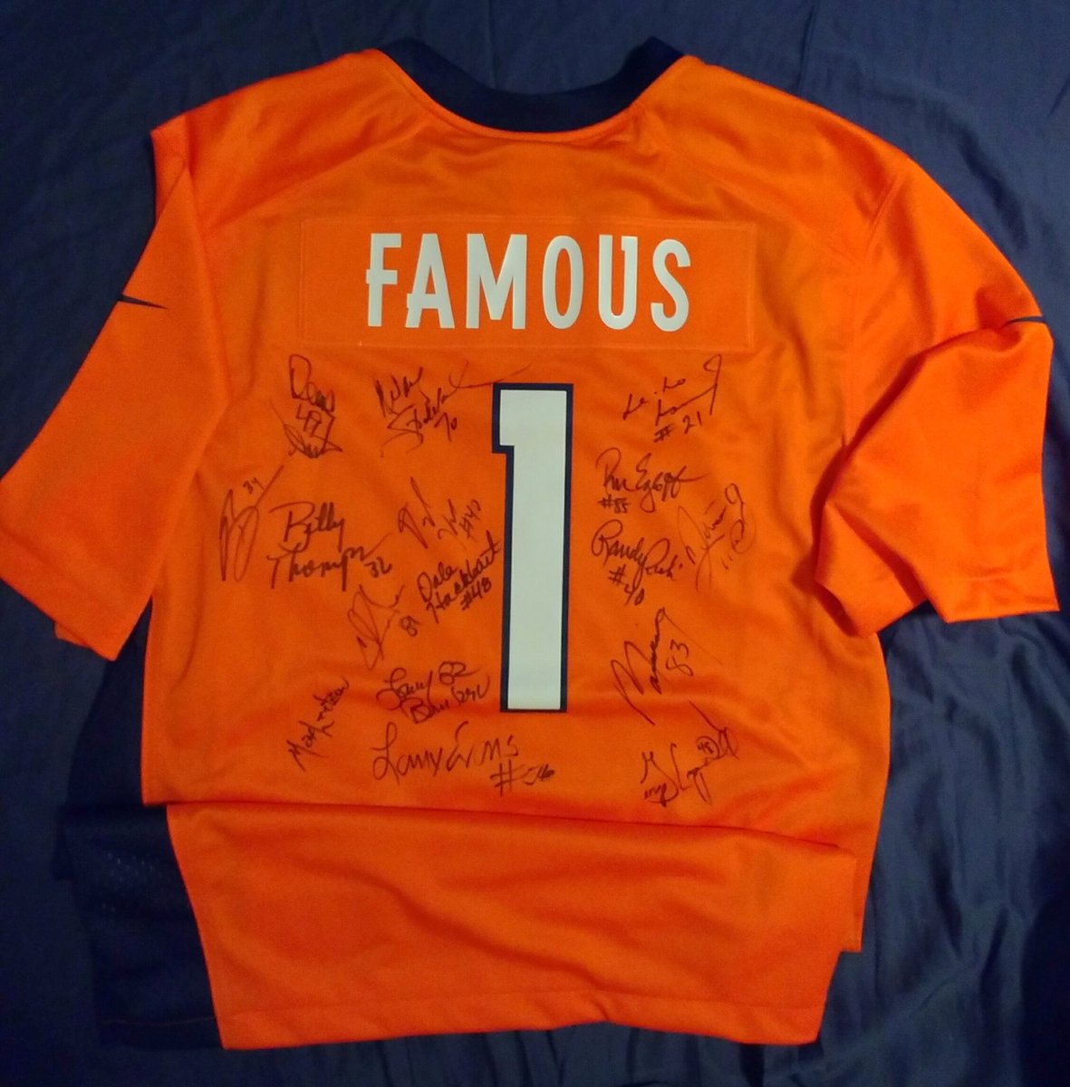 ronNcaphill's tweet photo. Thanks @BroncosBudLight for awesome #Broncos jersey signed by many alumni.
So cool - amazing momento I'll treasure!
Dennis Smith, DStuddard, Le-Lo L, TBraxton, Billy T, REgloff, GCoghill, MLeetzow, RRich, LEvans, DHackbart, LBrunson, B-VanHeusen, WManning, Darryl Hall, DTreadwell https://t.co/F3Qj3mu7Zm