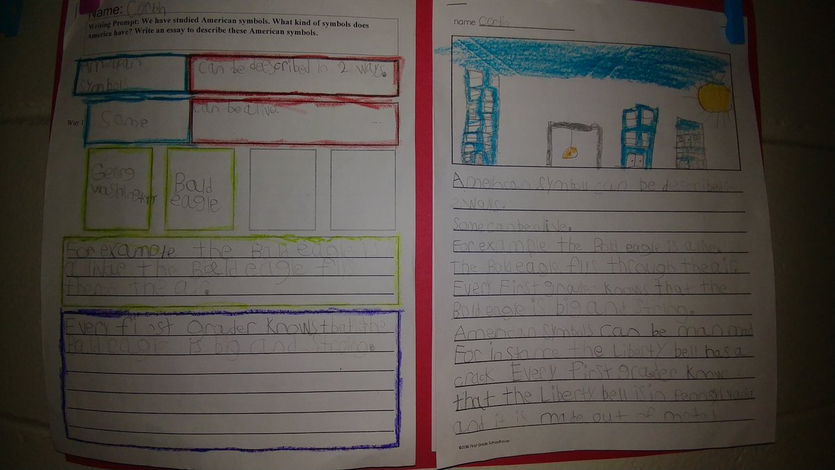 m_rowe's tweet photo. My Firsties writing to describe 2 ways American Symbols are different! @CBosse_HES #educatinghornets #ccsbfreebookfriday https://t.co/37ahNRGOvQ