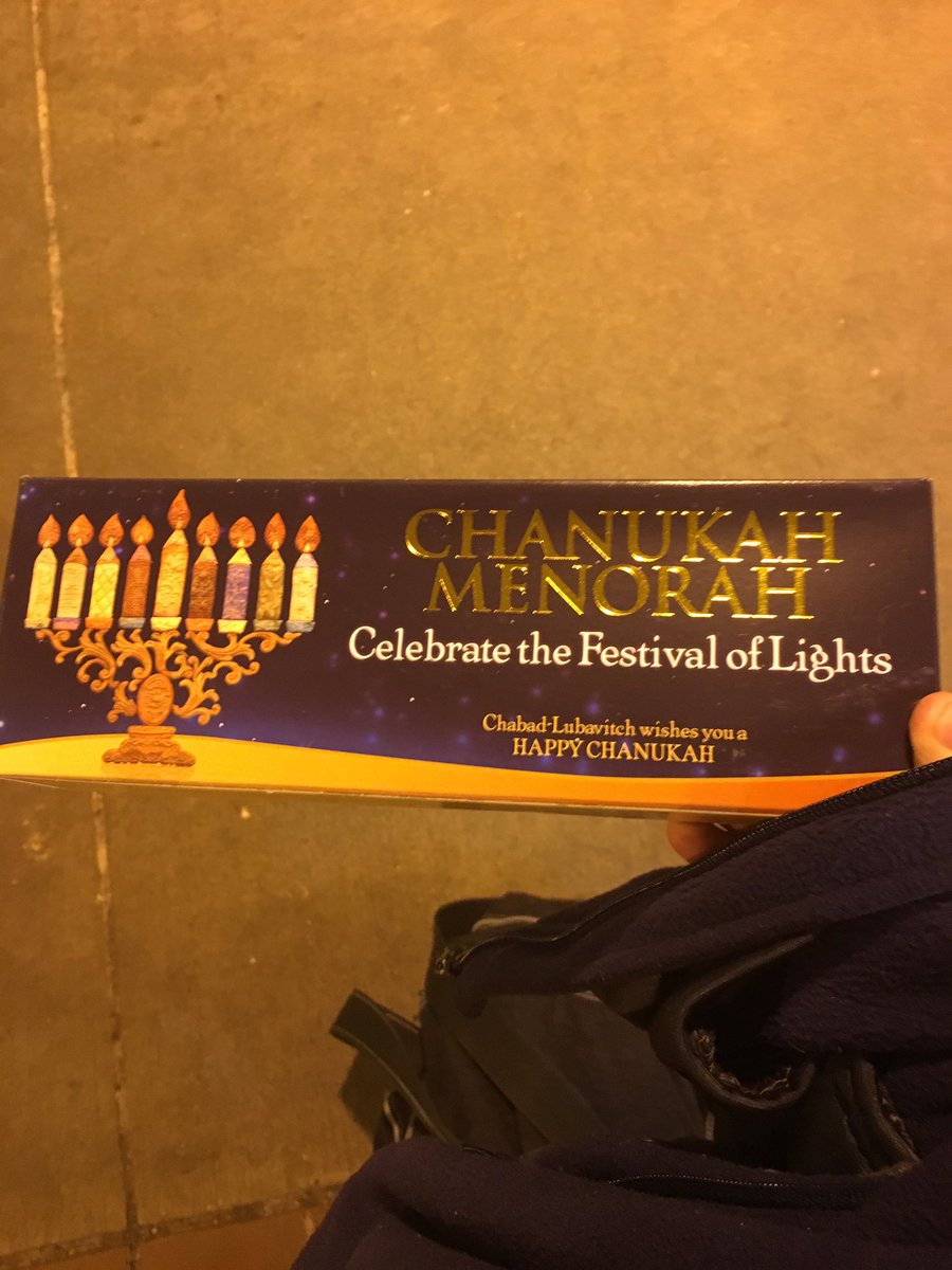 egoldstein93's tweet photo. Getting handed a free Chabad menorah at the New Haven train station seems like an appropriate end for #ajs17 https://t.co/F2Hi0GHc1o